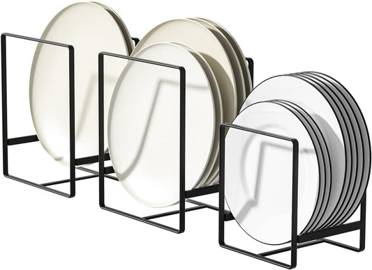 Metal Drying Rack, 3 Pack Inside Cabinet Plate Holders Organizers, Upright Dish Racks for Countertop and Cupboard, Large Capacity, Black (20x16x11.5 cm Each)