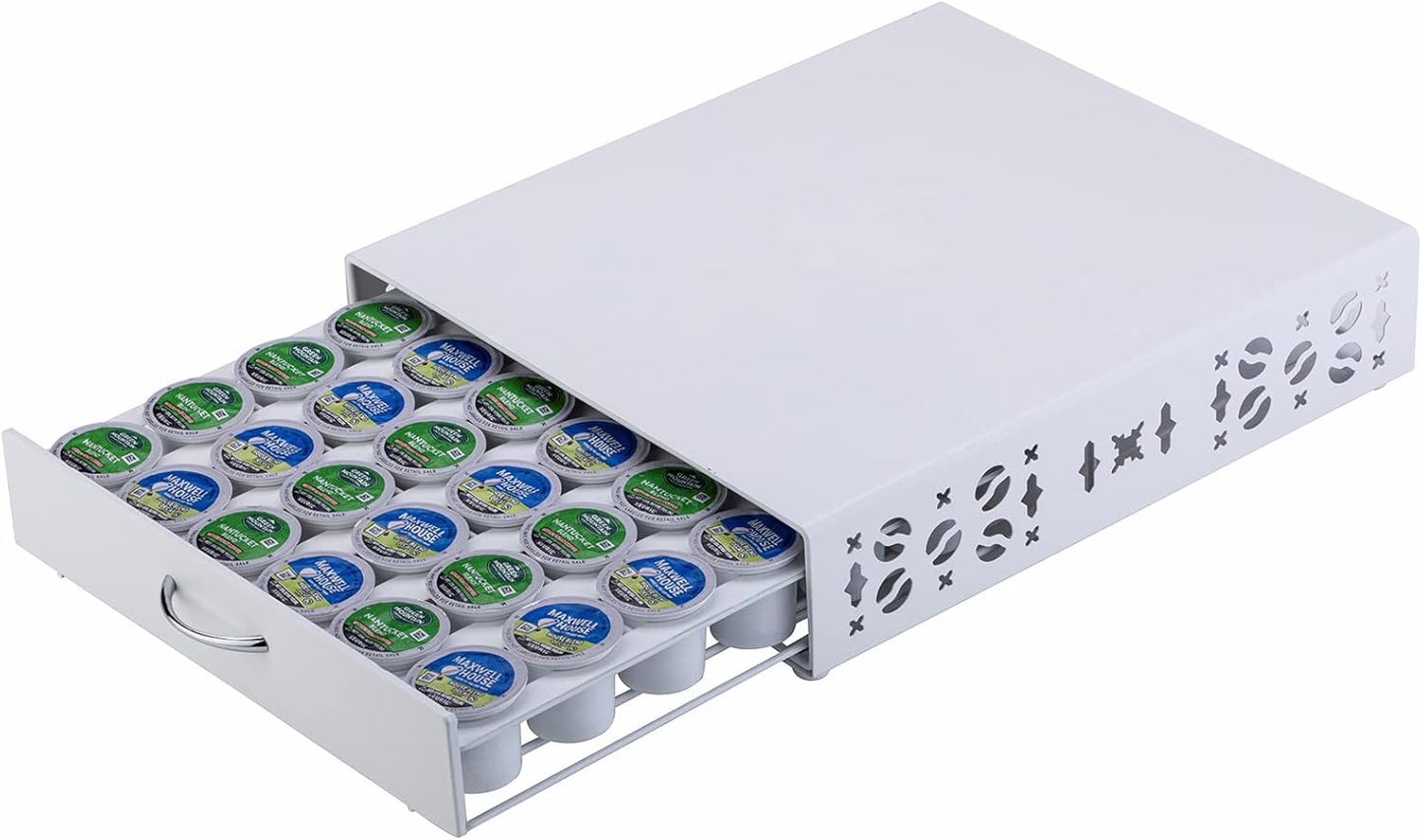 Rice rat Coffee Pod Holder for Keurig Pods iron Top Drawer,K Cup Holder Capsule Display Storage compatibility 42 k-cup Pods (white)