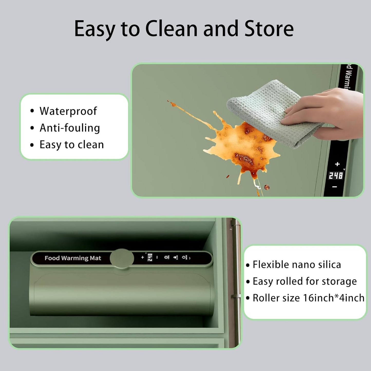 Warming Mat for Food, Rollable Electric Warming Trays for Food with 9 Temperature Settings, Heating Fastly in 10S, Food Warmer Using for Buffets Party and Home Daily, Green