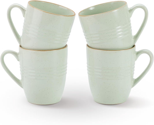 famiware Jupiter Coffee Mugs Set of 4, 14 OZ Coffee Mug, Microwave and Dishwasher Safe, Coffee Cups with Handle for Coffee, Tea, Cocoa, Milk, Light Green