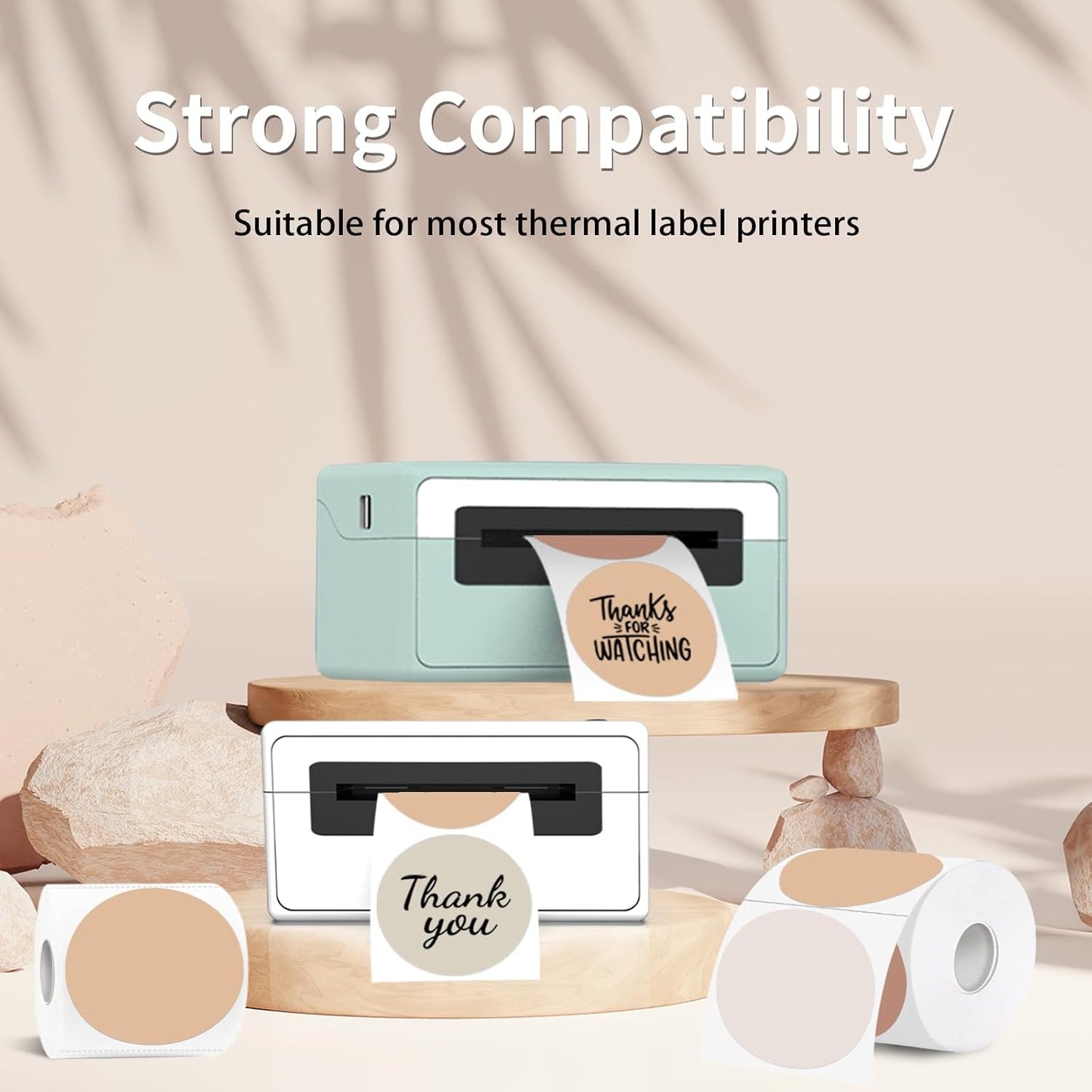 Thermal Label,3 Inch Beige Gradient Round Thermal Printer Sticker,Self-Adhesive Round Direct Thermal Labels,Thermal Stickers for DIY Logo Design,Name Tag (300 Labels/1 Roll)