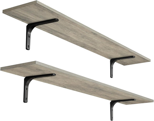 DINZI LVJ Long Wall Shelves, 47.3Inch Wall Mounted Shelves Set of 2, Extra Large Floating Storage Ledges with Sturdy Metal Brackets for Living Room, Bathroom, Bedroom, Kitchen, Gray Wash
