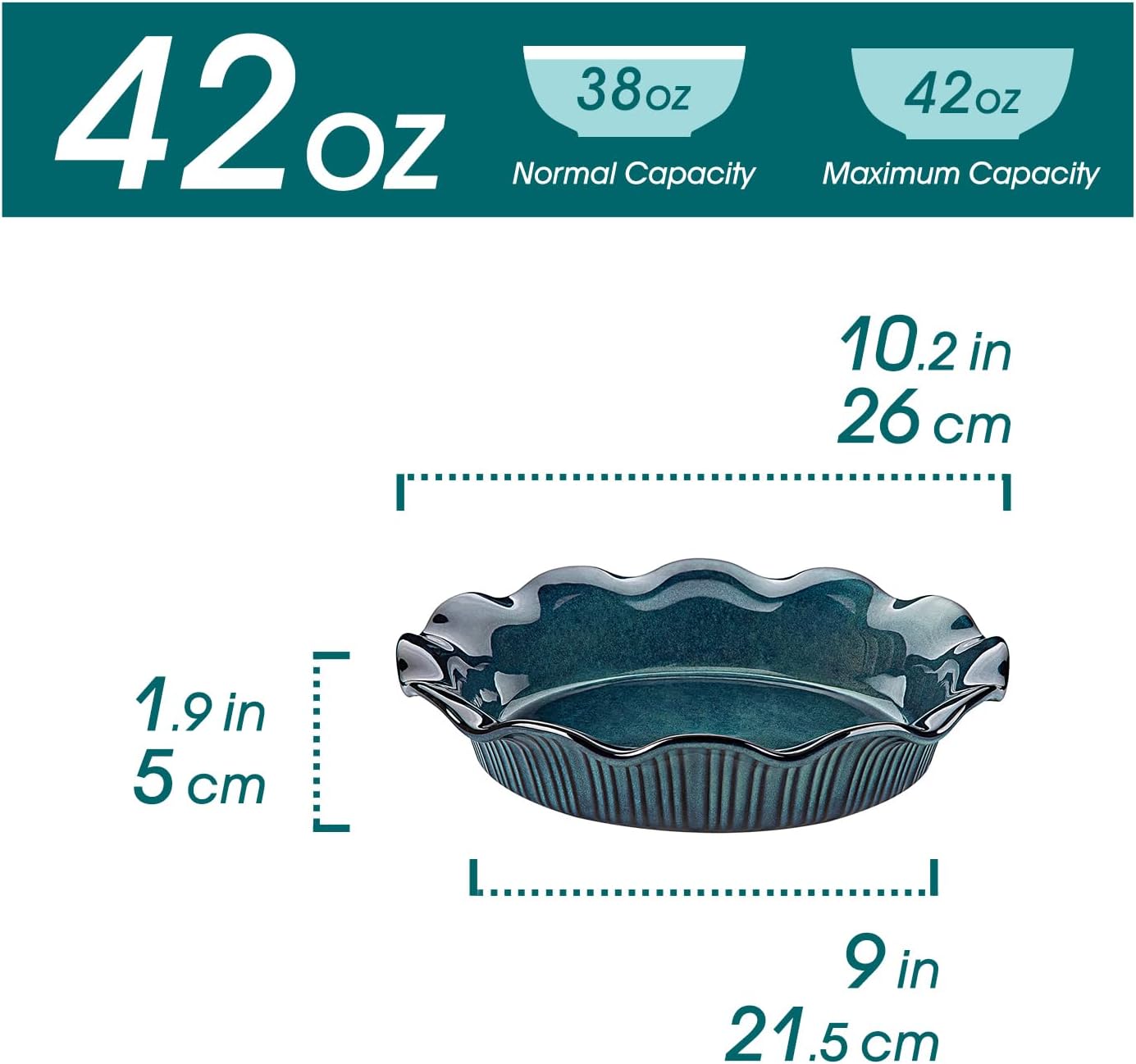 vancasso Stern Ceramic Pie Pan for Baking, 9 Inch Pie Plates with Ruffled Edge, Deep Dish Pie Pan for Apple Pie and Quiche, Large Pot Pie Baking Dishes, Thanksgiving Gifts - Green