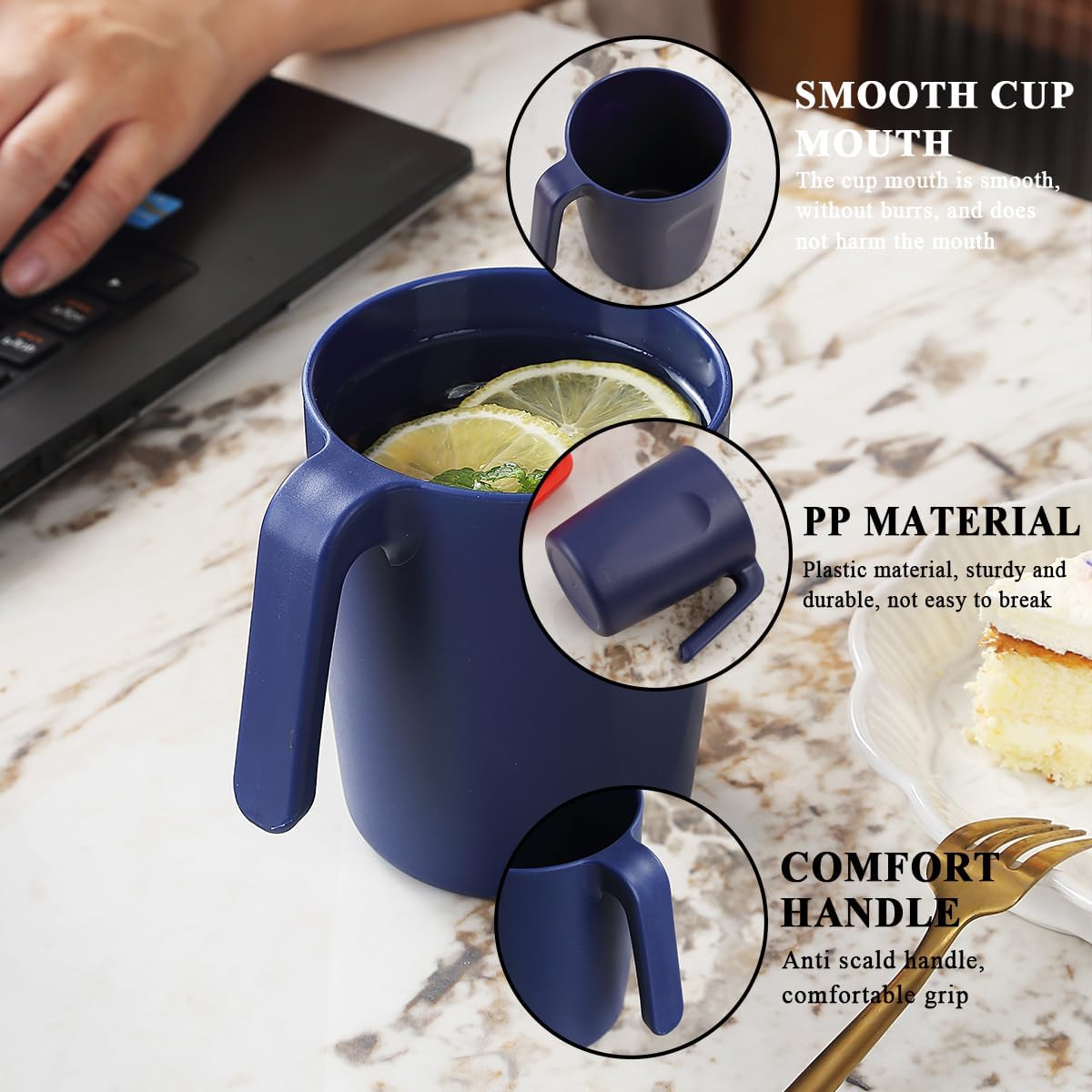 Kyraton Plastic Mug Set 12 Pieces, EURO Blue Unbreakable And Reusable Light Weight Travel Coffee Mugs Espresso Cups Easy to Carry And Clean, Dishwasher Safe
