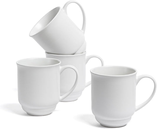 over&back Rim Stoneware Coffee Mugs - 4-Piece Mug Set - Enjoy the Perfect Cup of Coffee, Tea, Latte, and More - Semi-Matte White - 16oz
