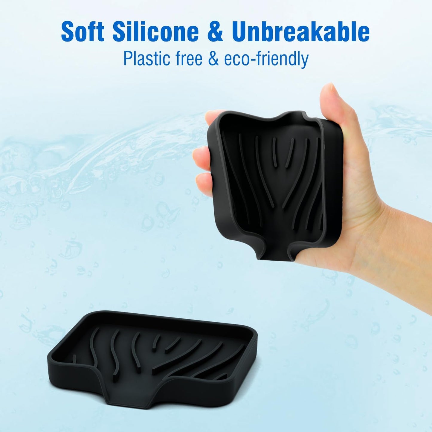 3-Pack Silicone Soap Dish, Bar Soap Holder, Soap Dishes for Bar Soap, Easy to Clean, Self Draining Soap Tray for Shower, Bathroom, Kitchen, Bathtub, Keep Soap Dry, Save Soap (Black)