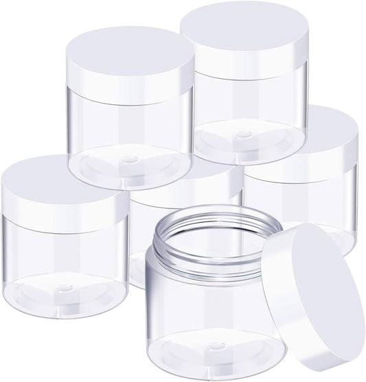 SATINIOR 6 Pack 12 oz Plastic Jars Containers with Lids Wide-mouth Refillable Leakproof Reusable Round Empty Jars for Travel Cosmetic Dry Food Spice Cookie Candy Home Kitchen Organizing(White)