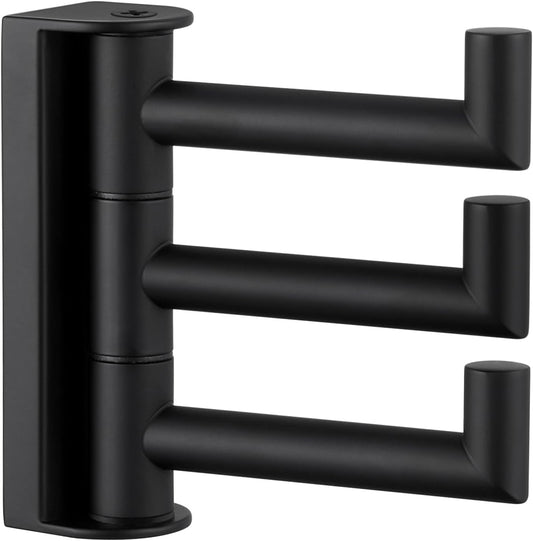 Suyar Swivel Towel Hook 3 Arms, SUS 304 Stainless Steel Coat Robe Holder, Foldable Wall Hook, Matte Black