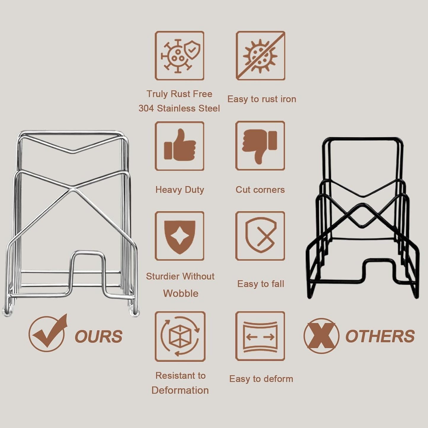 Pot Lid Organizer Cutting Board Holder Inside Cabinet 304 Stainless Steel Pots and Pan Organizer Under Cabinet Pot Cover Cookie Sheet Bakeware Serving Tray Cooling Rack Stand Kitchen Countertop