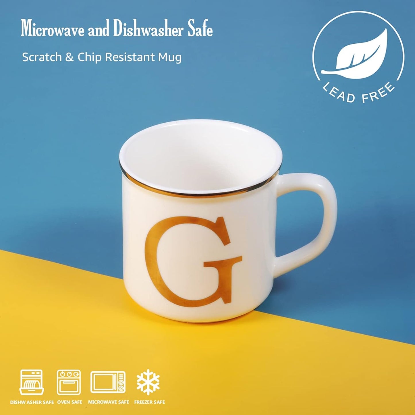 Miicol Ceramic Coffee Mug 16 oz, Monogram Coffee Cup, Golden Initial Tea Mug, Personalized Tea Cup, Unique Gift, Large Mug for Home, Office, Letter G