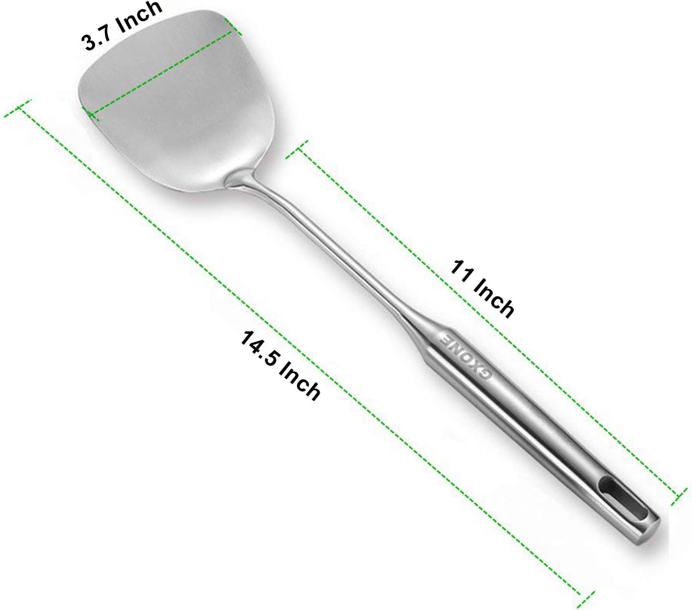 Wok Spatula Stainless Steel, Wide Metal Spatula with Hollow Long Handle Wok Utensils,Silver/14.7Inch