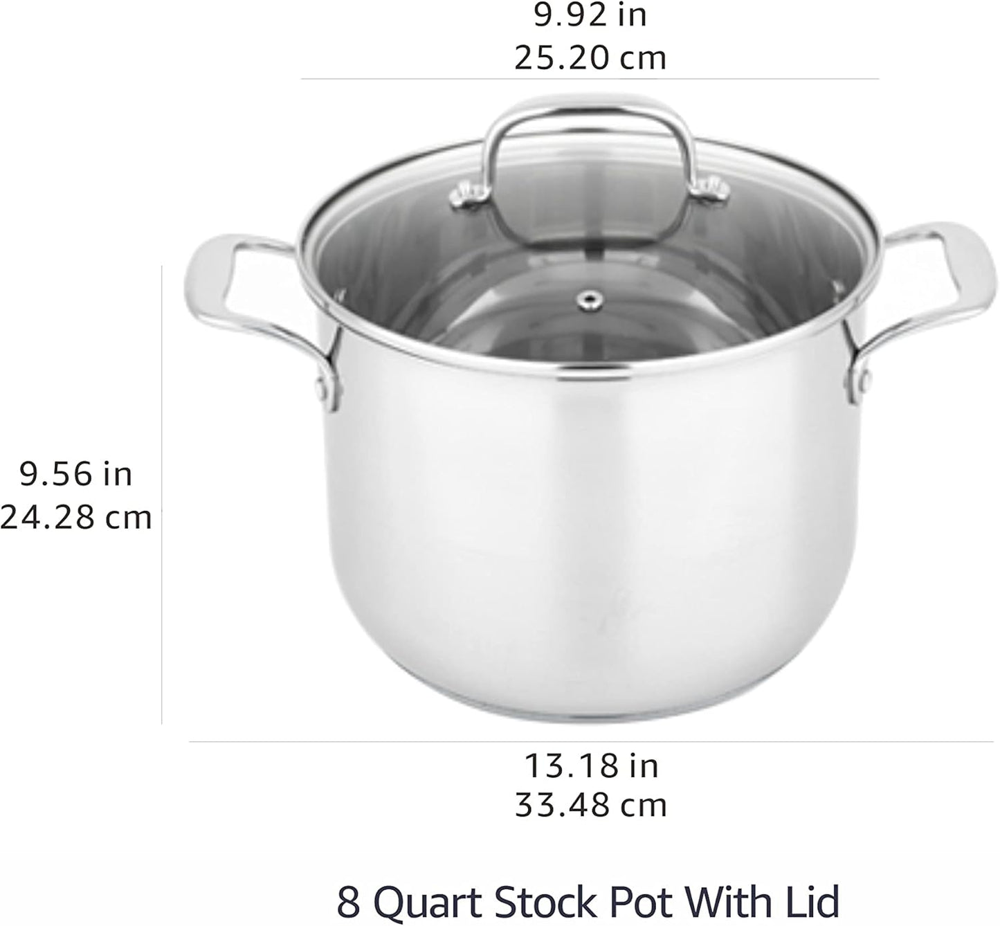 Amazon Basics Stainless Steel Stock Pot with Lid, 8 Quart, Even Heating, Easy to Clean, Silver
