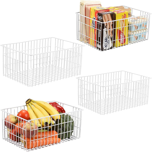 Orgneas Freezer Organizer Bins, Upright Freezer Basket Drawer Organizer Bins, Better Air Circulation Metal Wire Storage Container Bin For Chest Deep Freezers, Easy Sort & Get Food, 2 Large 2 Medium