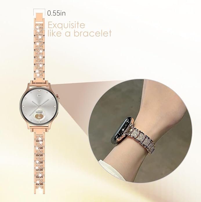LYSANDRA Bands Compatible with Fitpolo AR-01 Smartwatch Band for Women, Metal Jewelry Sparkly Diamond Thin Replacement Compatible for aeac AR-01 Smartwatch