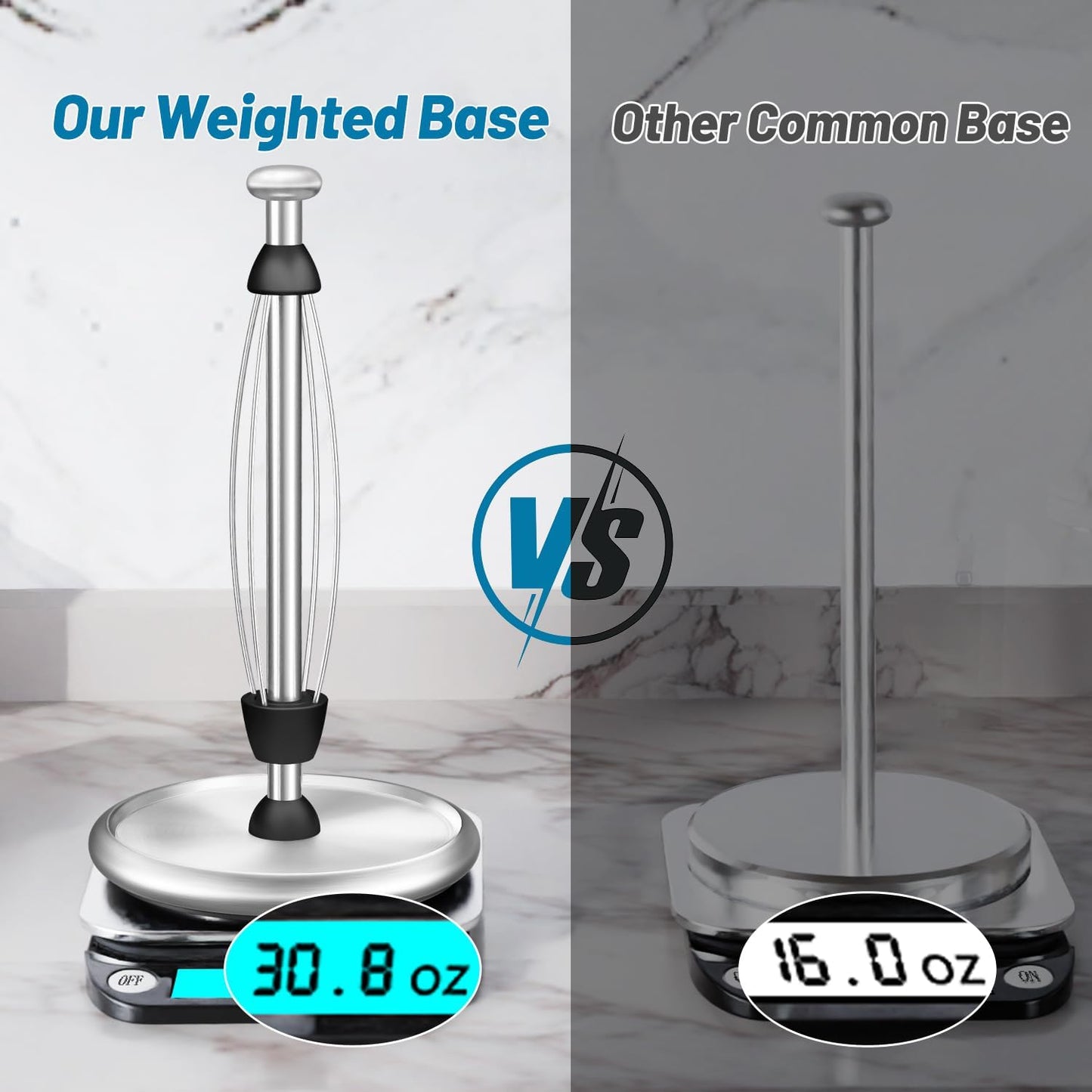 VEHHE Simply Tear Paper Towel Holder Countertop with EVA Non-Slip Pad, Damping Function Paper Towel Stand with Weighted Base for Bathroom and Kitchen (Silver)