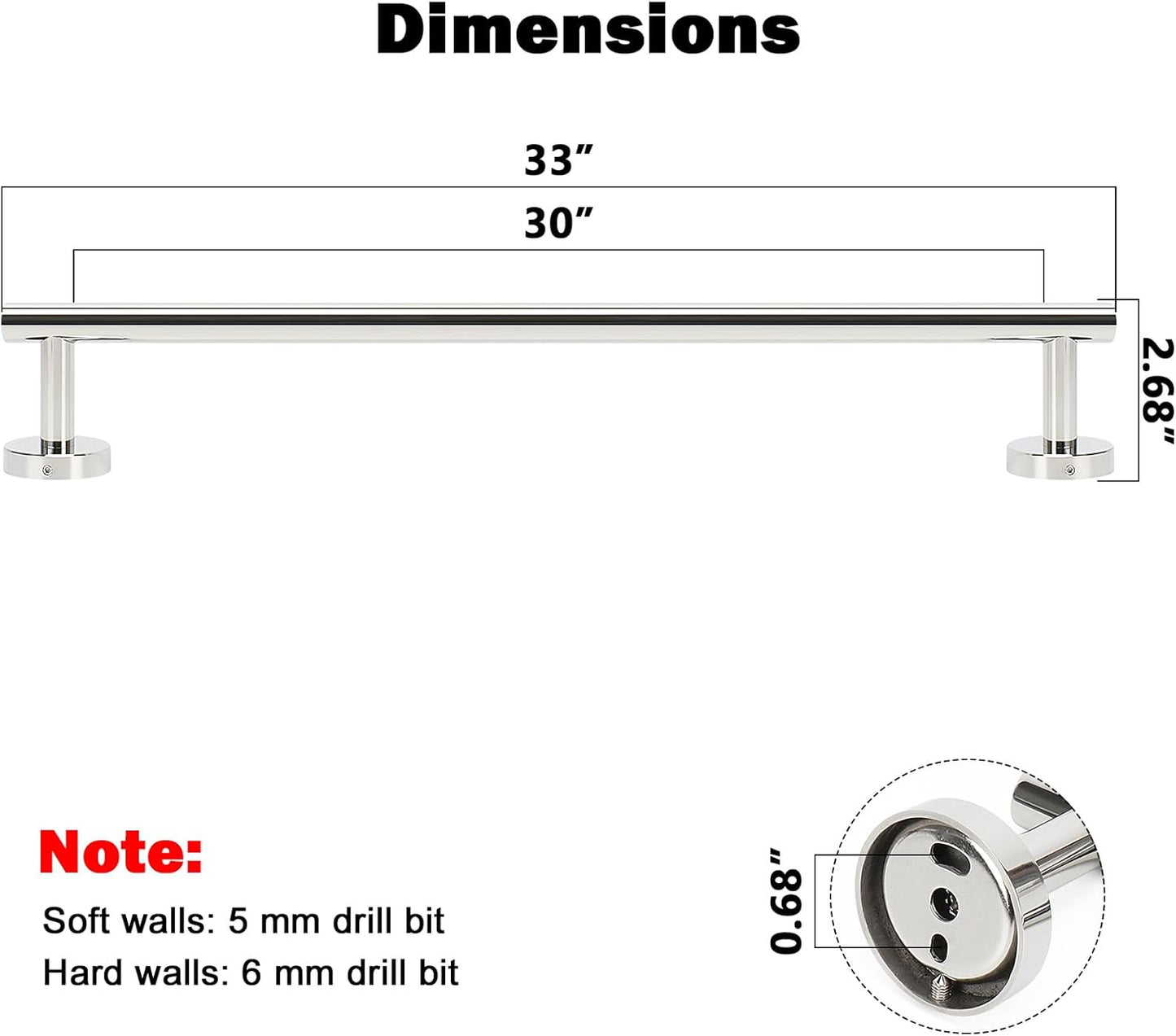 NearMoon Bath Towel Bar, Bath Accessories Thicken Stainless Steel Shower Towel Rack for Bathroom, Towel Holder Wall Mounted (1 Pack, Chrome Finish, 33 Inch)