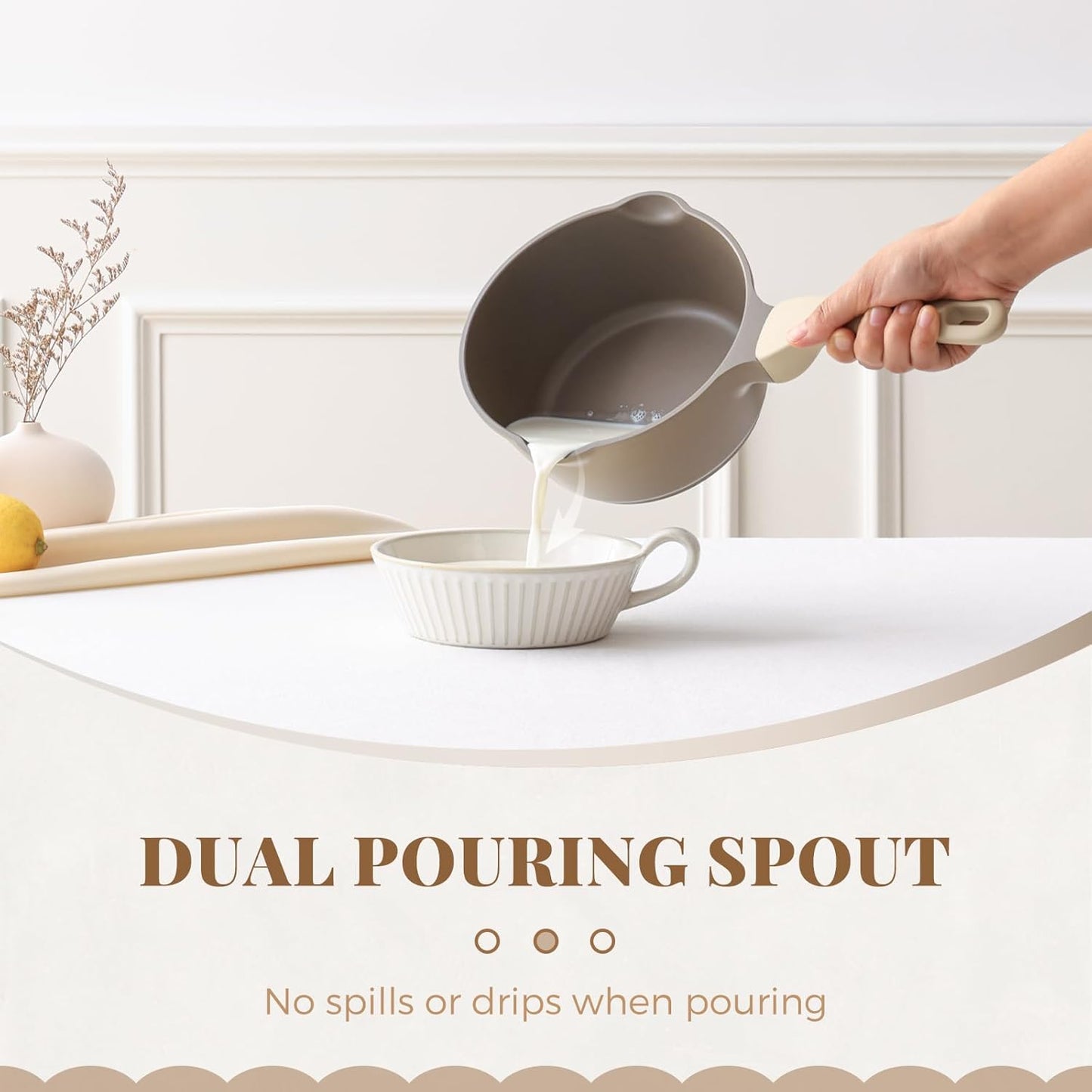 Nonstick Saucepan Set with Lids, 2QT and 2.7QT Sauce Pan Set, Non Toxic Sauce Pots with Pour Spouts for Multipurpose Use, PFOA Free, Induction Compatible Apricot