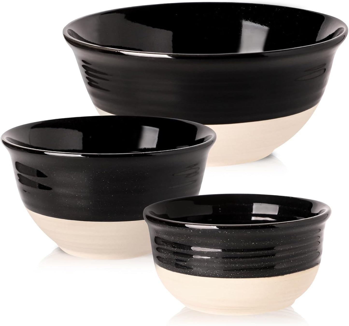 Hasense Porcelain Mixing Bowls for Kitchen, 84/40/20 Oz Large Salad Serving Bowls Set of 3, Unique Thanksgiving Bowls Set for Entertaining Cooking Baking Serving Food, Nesting Bowls, Black