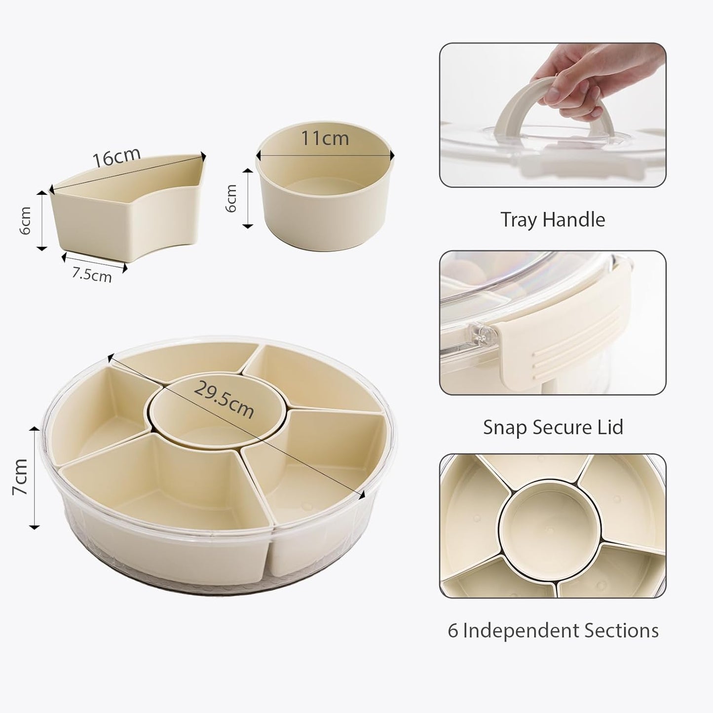 Divided Serving Tray with Lid and Handle Snack Box for Fridge Snackle Box Container Snack Spinner for Adults Serving Platter Fruit Tray