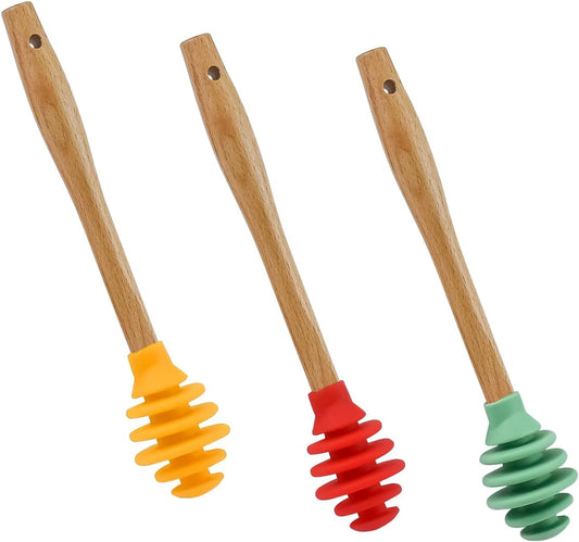 Silicone Honey Dipper Sticks, Spiral Design Non-Drip Honey Spoon with Jar Stirring Rod, Food-Grade BPA Free Dispenser for Syrup, Jam & Beverages