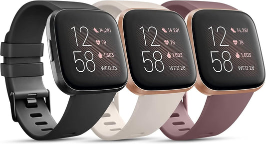 3 Pack Sport Bands Compatible with Fitbit Versa Bands, Classic Soft Sport Replacement Wristbands for Fitbit Versa 2 Smart Watch Women Men
