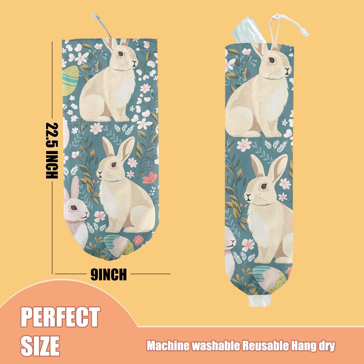 Rabbit Bunny Plastic Bag Holder, Wall Mount Grocery Bag Holder, Plastic Storage bag, Pull Rope Free Adjustment, Plastic Bag Holders for Grocery Bags, Plastic Bag Dispenser for Home Kitchen Cabinet