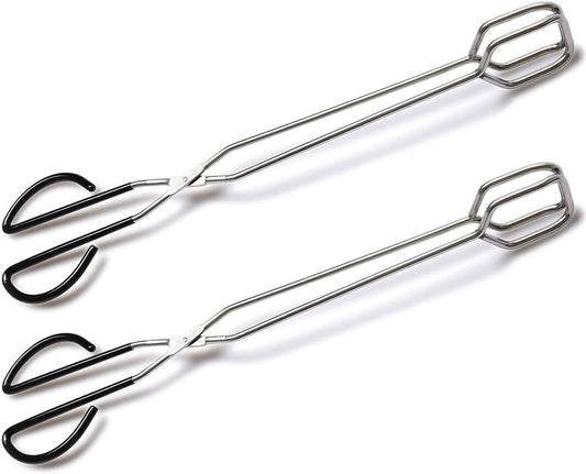 2Pcs 16 Inch Extra Long Stainless Steel Kitchen Scissor Tongs, Non-Slip Comfortable Red Grip, Heat Resistant for BBQ and Cooking