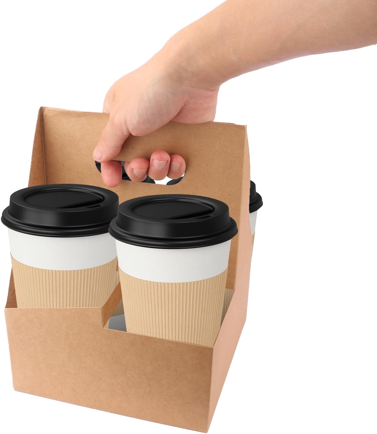50 Pack 4 Cup Drink Carrier, to Go Coffee Cup Holder with Handle for Delivery Service, The Finest Versatile, Foldable, Drink Carrier with Sturdy Handle for Hot and Cold Drinks by IHDYPPEW