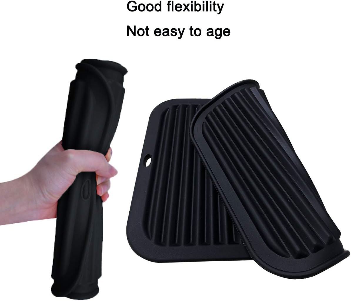 2 Pack Large Silicone Trivet Mats/Hot Pads, Heat Resistant Pot Holder,9"x12" Non Slip Flexible Durable Pot Coaster Kitchen Table Mats (Wavy Black)