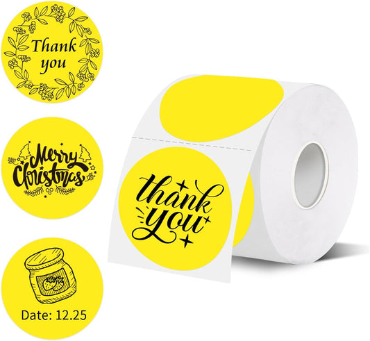 starboling Thermal Labels,2 Inch Yellow Round Thermal Printer Stickers,Self-Adhesive Round Direct Thermal Labels,Thermal Stickers for DIY Logo Design,Name Tag (500/Roll）