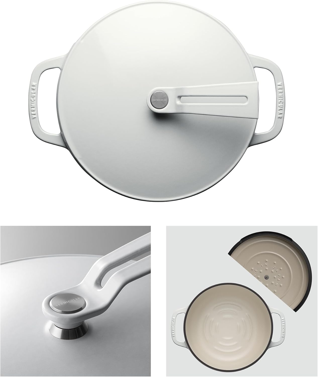 Vermicular Oven Pot 2.0 | Lightweight Enameled Cast Iron Pot | 22cm (3.7 Qt) | Non-Toxic | Induction-compatible | Dutch Oven | Made in Japan | Sea Salt White