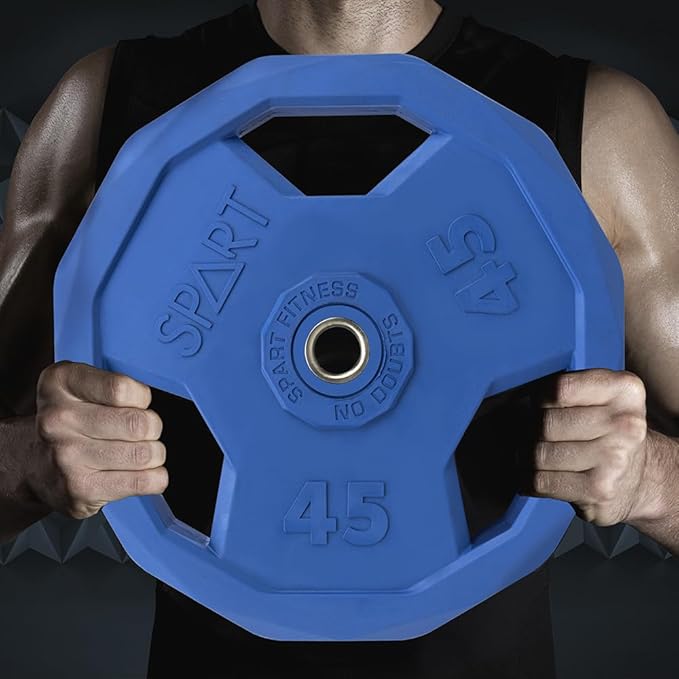 SPART Color Coded Weight Plate 1-Inch Rubber Coated Standard Grip Plate for Barbell,Solid Cast Iron Weight Plates for Strength Training,Weightlifting,Crossfit, Fit All 25/28mm Barbells