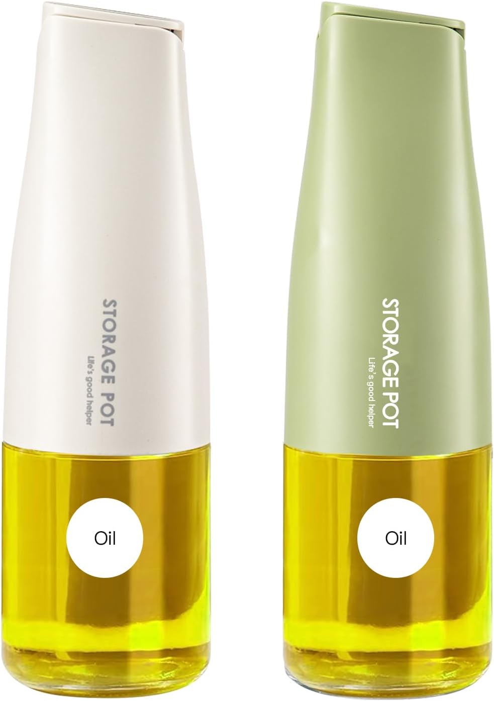 YARRAMATE 2Pcs Large Capacity Aesthetic Olive Oil Dispenser for Kitchen, 500ml /17oz Cooking Glass Vinegar Drizzler, Leak Proof Oil Bottle, Non-Drip Soy Sauce Dispenser, Oil Pourer&Labels(White&Green)