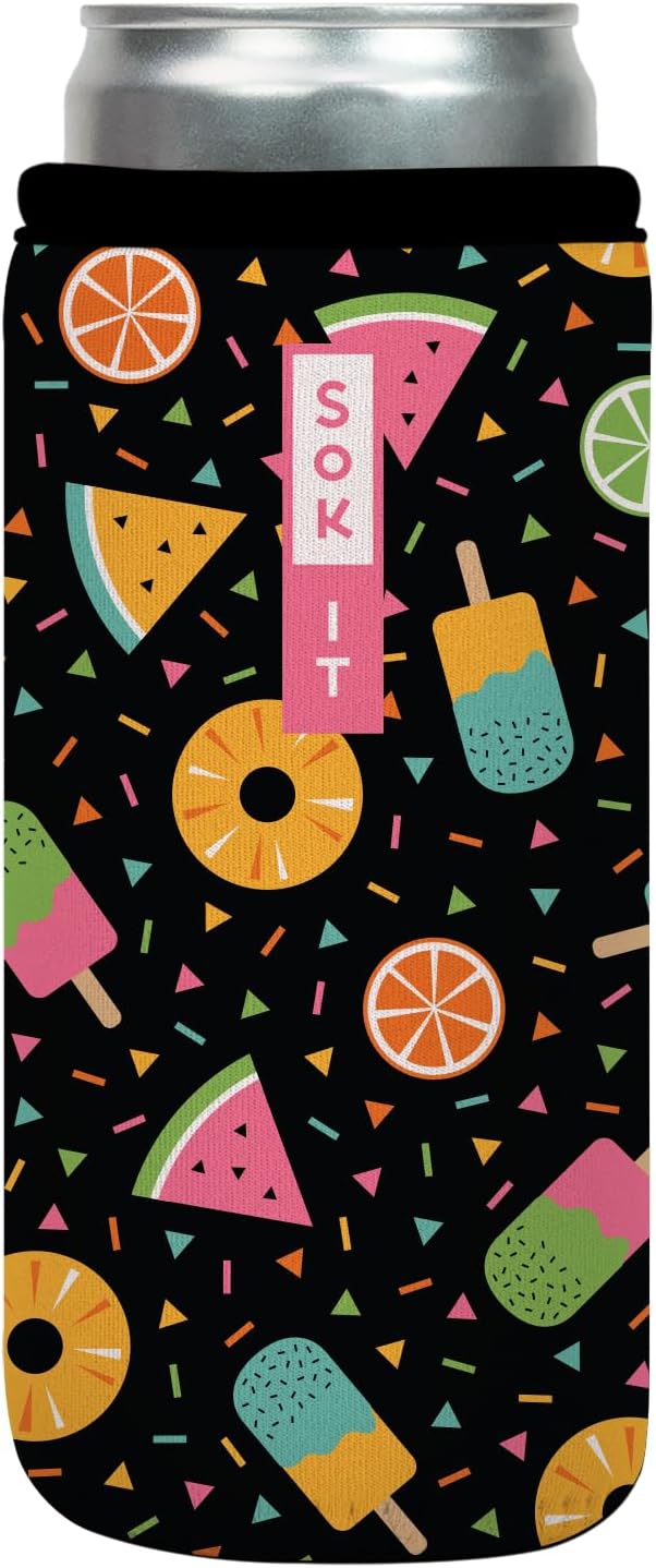Sok It CanSok Sleeve for Beer & Soda Insulated Neoprene Cover (Summer Sweets, 12oz Slim Can Sleeve)