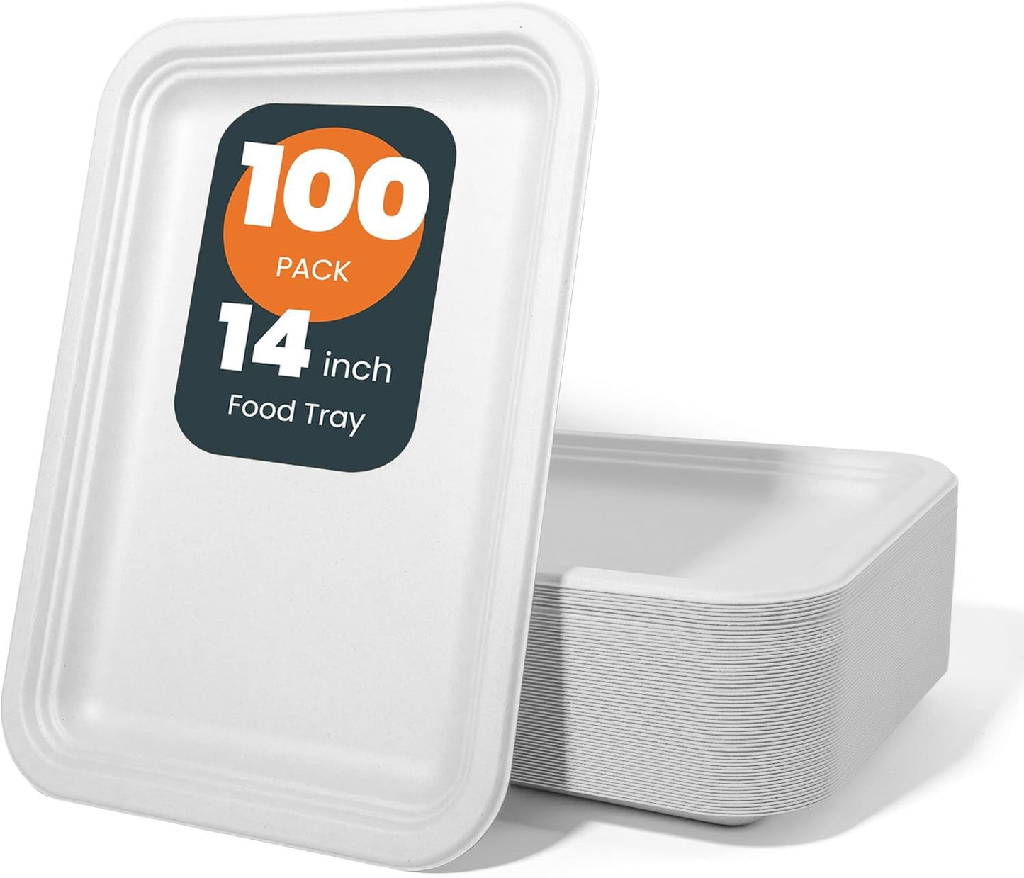 100 Pack 14 Inch Disposable Compostable Food Trays, Heavy-Duty White Paper Plates for Crawfish Boil, Lobster, Thanksgiving, Parties, Large Serving Platters