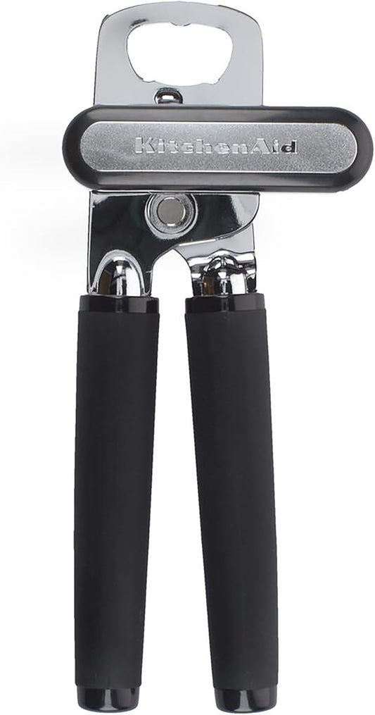KitchenAid Classic Multifunction Can Opener and Bottle Opener Easy to Use, Razor Sharp Stainless Steel Cutting Wheel, Soft Ergonomic Handles, Soft Black