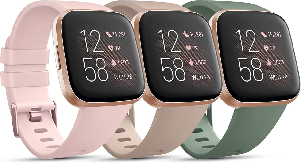 3 Pack Sport Bands Compatible with Fitbit Versa Bands, Classic Soft Sport Replacement Wristbands for Fitbit Versa 2 Smart Watch Women Men