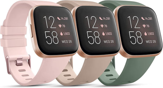 3 Pack Sport Bands Compatible with Fitbit Versa Bands, Classic Soft Sport Replacement Wristbands for Fitbit Versa 2 Smart Watch Women Men