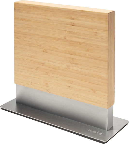Coninx Magnetic Knife Holder with display stand, Double Sided Strong Magnetic Knife block for Kitchen counter top, Universal empty storage Organizer Block (Bamboo Wood)