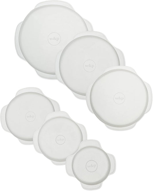 W&P Reusable Silicone Stretch Lid, Set of 6 Circular Lids, Dishwasher Safe, Freezer Safe, LFGB/Premium Materials, Microwave Safe, Clear