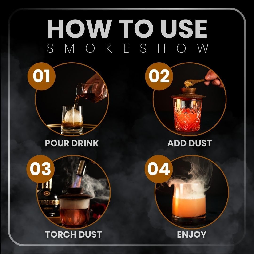 Premium Walnut Wood Cocktail Smoker with 2 oz Sample Bag of Wood Chips. Great for Whiskey & Old Fashion. Coated in Safe Food Natural Beeswax, Non-toxic Top by Smokeshow (Smoker Only)