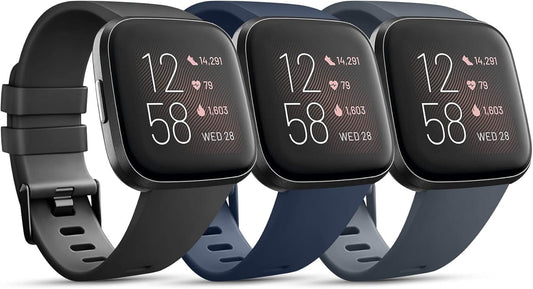 3 Pack Sport Bands Compatible with Fitbit Versa Bands, Classic Soft Sport Replacement Wristbands for Fitbit Versa 2 Smart Watch Women Men