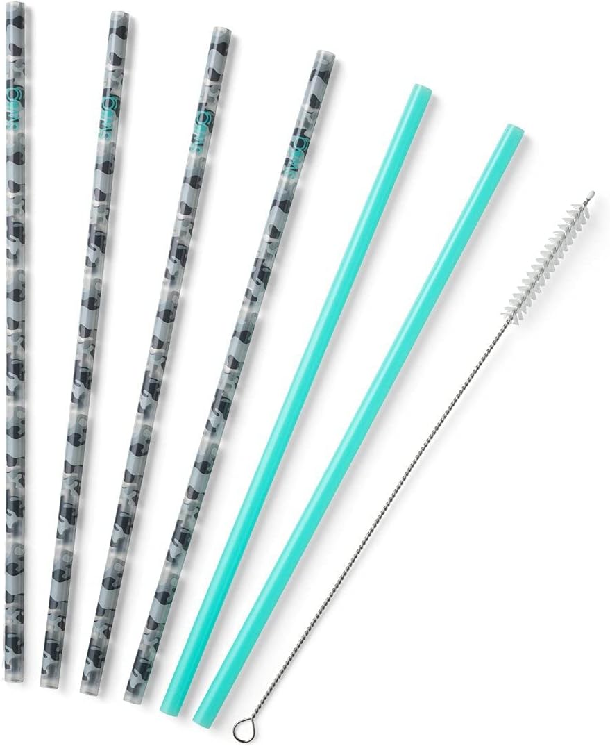 Swig Life Reusable Straws Incognito Camo + Aqua Tall Straw Set & Cleaning Brush, Each Straw is 10.25 inch Long (Fits Swig Life 20oz Tumblers, 22oz, and 32oz Tumblers)