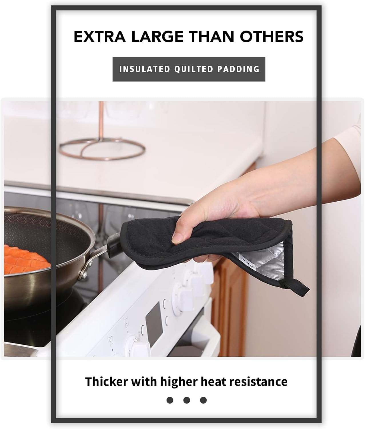 Joyhalo 4 Pack Pot Holders - Heat Resistant Oven Hot Pads, Terry Cloth, Black