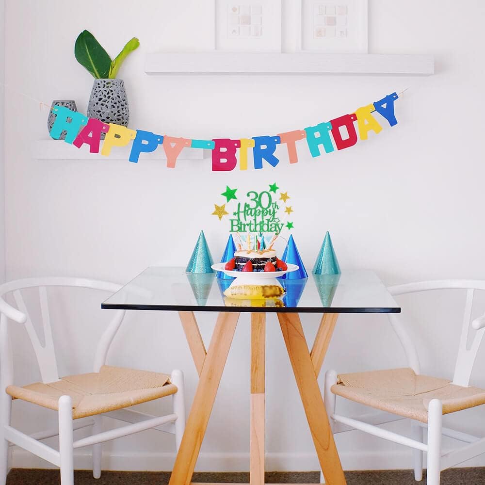 Glittery 30th Happy Birthday Cake Topper with Star,Personalised 30 Birthday Cake Toppers Party Decorations Party Supplies for Boys Girls Green Gold