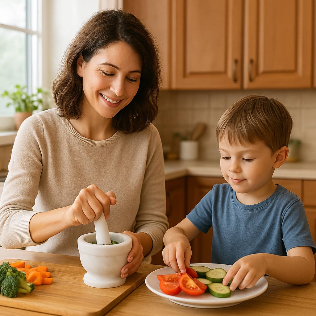 Creative Home Handcrafted Mortar and Pestle Solid Marble Grinder for Spices and Herbs Artisan Carved from Yushan Marble Elegant and Durable for Everyday Cooking, 4 Diam. x 4 H Inch