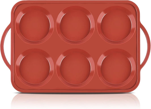 JOERSH 4 Inch Jumbo Silicone Muffin Top Pan with Metal Frame, Non Stick Silicone Egg Mold for Oven, Large Whoopie Pie Baking Pan for English Muffin, Breakfast Sandwich, Egg Bite, Hamburger Bun Tart