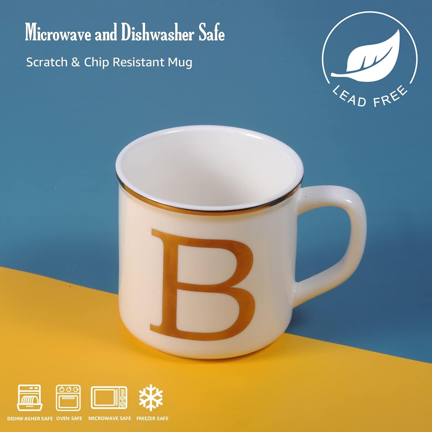 Miicol Ceramic Coffee Mug 16 oz, Monogram Coffee Cup, Golden Initial Tea Mug, Personalized Tea Cup, Unique Gift, Large Mug for Home, Office, Letter B