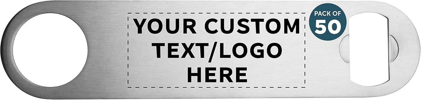 Custom Stainless Steel Beer Bottle Openers Set of 50, Personalized Bulk Pack - Bartender Kit, Bar Accessories, Perfect for Parties, Indoor & Outdoor Events - Silver