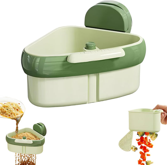 Suction Cup Sink Corner Rack, 2025 New Upgraded Suction Cup Press Triangular Drainer Basket, Automatic Dumping Sink Strainer Basket, Hanging Corner Sink Trash Catcher for Kitchen Food Waste (Green)